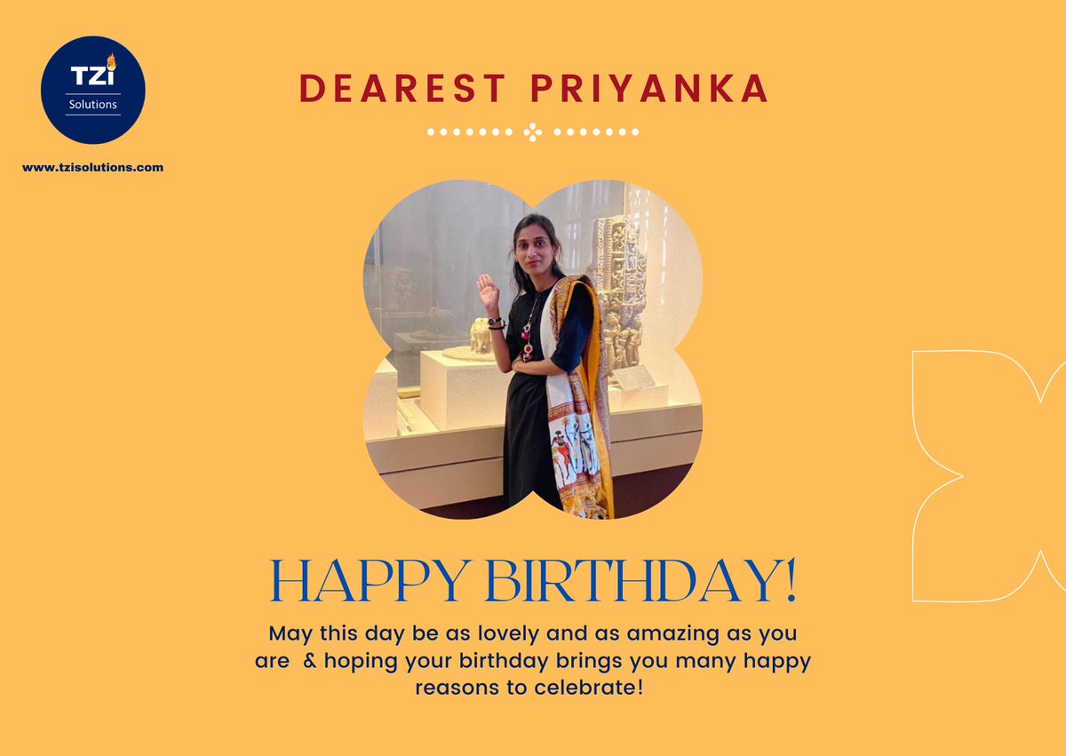 tzisolutions's tweet photo. It’s Priyanka’s birthday! 🎉 🎂
Happy birthday to one of the kindest and warmest person at TZi Solutions!
“Hoping your birthday brings you many happy reasons to celebrate!”
#happybirthday #birthday #celebration #celebrations #birthdaycelebration #birthdaypost #TeamTZi #Team https://t.co/yf1QWcg5BU