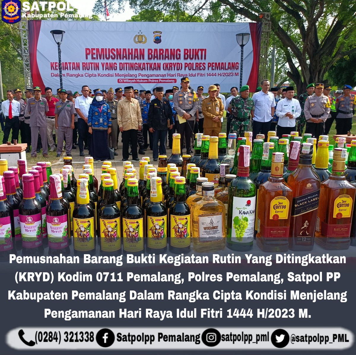 Pemusnahan Barang Bukti Kegiatan Rutin Yang Ditingkatkan (KRYD) Kodim 0711 Pemalang, Polres Pemalang, Satpol PP Kabupaten Pemalang Dalam Rangka Cipta Kondisi Menjelang Pengamanan Hari Raya Idul Fitri 1444 H/2023 M.
<a href="/Mansur_hidayat_/">Mansur Hidayat</a> 
<a href="/PemkabPemalang/">PemkabPemalang</a> 
<a href="/ditpolpp_linmas/">ditpolpp. linmas</a>