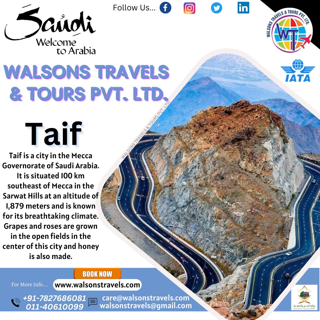 Walsonstravels's tweet photo. Discover the stunning landscapes, rich history, and cultural treasures of #Taif, #Saudi Arabia β where ancient traditions meet modern delights.
Think of Saudi
Think of Walsons (DMC Saudi Arabia)
#walsonstravels #walsons #visitsaudi #NatureLovers #Alula #jeddah #makkah #arabia https://t.co/tLtLIUWO9H