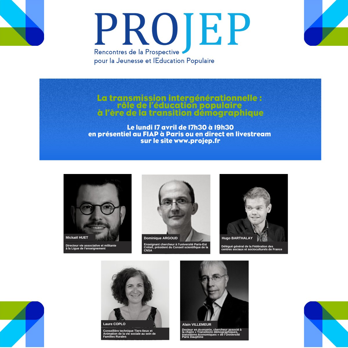 fonjep's tweet photo. Ce soir c’est #PROJEP 12e édition autour de la #tranmission #intergénérationnel & #transitiondémographique, quel rôle pour l’ #educpop? à 17h30 au @FIAP_Paris .
Joignez vous au débat IRL ou en #livestream https://t.co/Qf6xmqrMc5
#prospective #educpopdedemain https://t.co/kZB2fZrFe3
