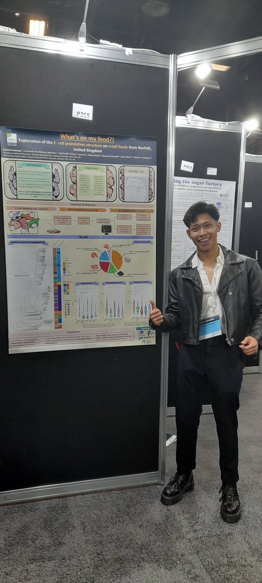LangridgeLab's tweet photo. We are so happy to be back @MicrobioSoc #microbio23. Our Cailean Carter (#376), @MetaRudder (#349) @NisbetAlice (#291) &amp; @goodolgab1 (#365) are ready to present their posters today. They would love chat to you about #rearrangments, long-read #metagenomics, &amp; ecoli populations. https://t.co/4QDuCivWX1