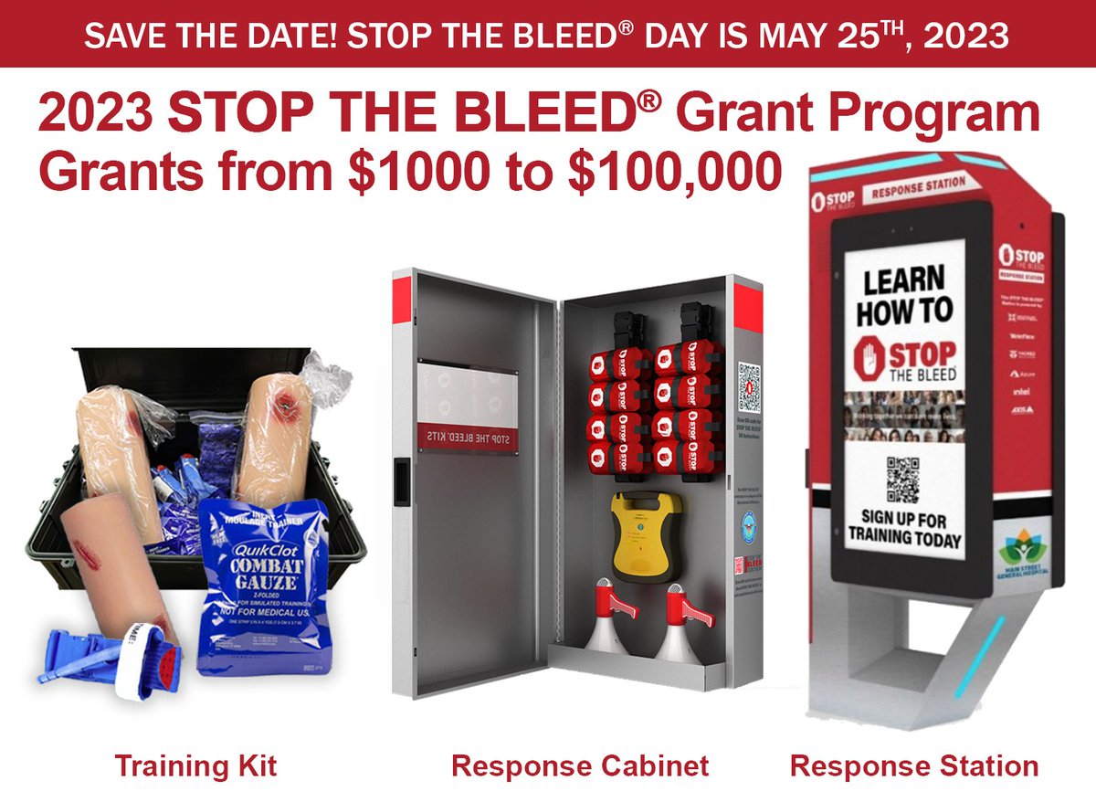 schoolnurses's tweet photo. The 2023 STOP THE BLEED® Grant Program, with grants ranging in value from $1000 to $100,000, is accepting applications. Open to all US-based organizations. 
Find out more and apply now https://t.co/spqbi8pEV0 

#stopthebleed #savealife #grants #firstresponder #school #security https://t.co/Wsde8MjYF9