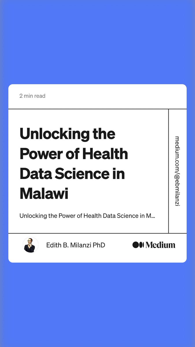 They say data is the new oil, and health data science is the refinery that provides valuable insights for a healthier future. How can we leverage the power of health data science in Malawi? #DataScience #HealthDataScience #DigitalHealth

link.medium.com/SiN90Rhb4yb