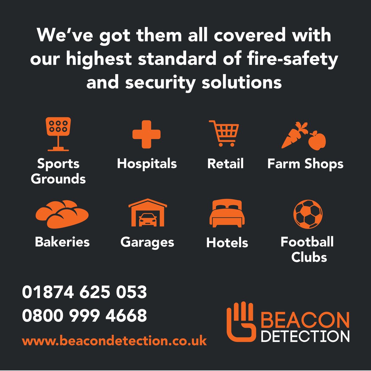 BeaconDetection's tweet image. Sports grounds, Hospitals, Retails, Farm Shops, Bakeries, Garages, Hotels, Football Clubs...We’ve got them all covered. Call now for your FREE site survey!

#BeaconDetection #PowysBusiness #FiresafetyPowys #BusinessSecurityPowys