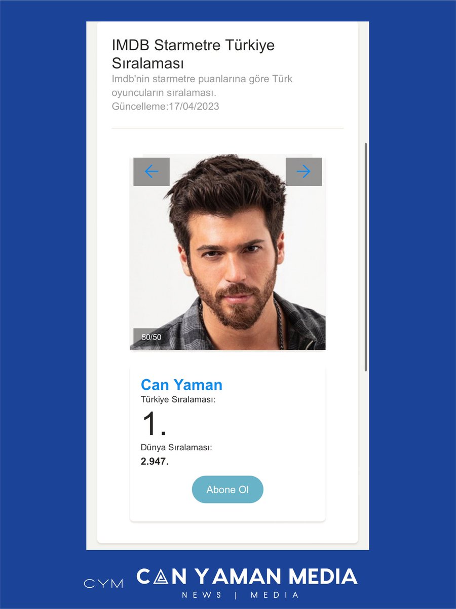 CanYamanMedia's tweet photo. NEW| #CanYaman is no 1 from all Turkish actors and actresses on IMDB chart week commencing 17/04/23. #CanYaman is positioned as no 2,947 from 11M artists monitored worldwide.

https://t.co/3BAxzerWIM https://t.co/EkPiDsREqO