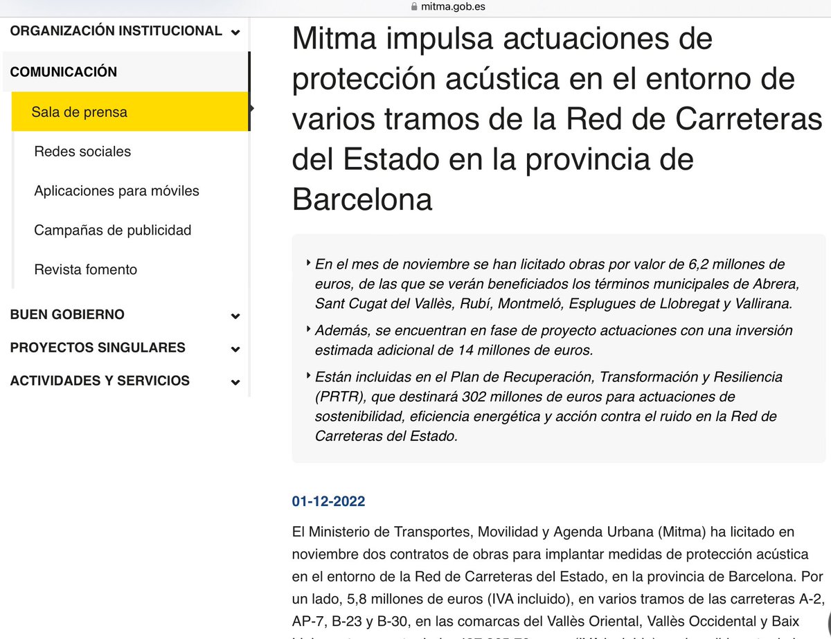 RuidoAp7Mirasol's tweet photo. Anunci del ministeri de Fomento @mitmagob no confirma la data d’inici dels treballs de les #pantallas_acusticas a #MasGener. Les consultes veïnals no han rebut una resposta concreta.
Gràcies @SolerPere @mireiaingla @BcnGob per aportar-nos la informació.
@totsantcugat @cugatmedia https://t.co/K7dFlHJzA0