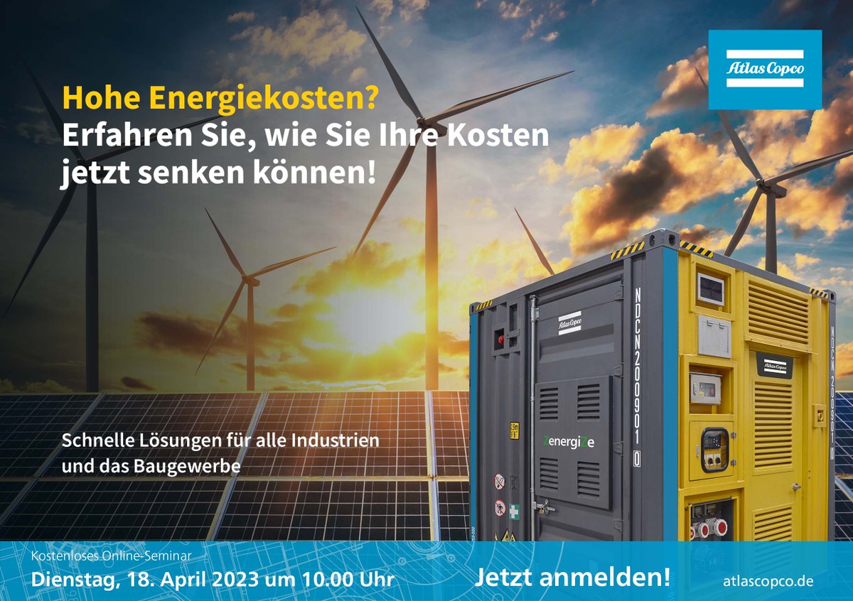 Jetzt noch schnell zum Webinar anmelden! ⚡ 

Wir erklären kurz und kompakt, wie Sie Ihr Energiemanagement optimieren können, und welche Rolle Energiespeichersysteme dabei spielen. 

Chatten Sie live mit unseren Experten!
👉 bit.ly/40zLi5X

#AtlasCopco #ShowTheEnergy