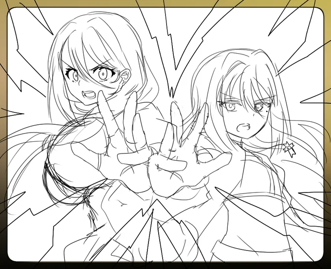 ラフ→線画 ツバキと鈴音 