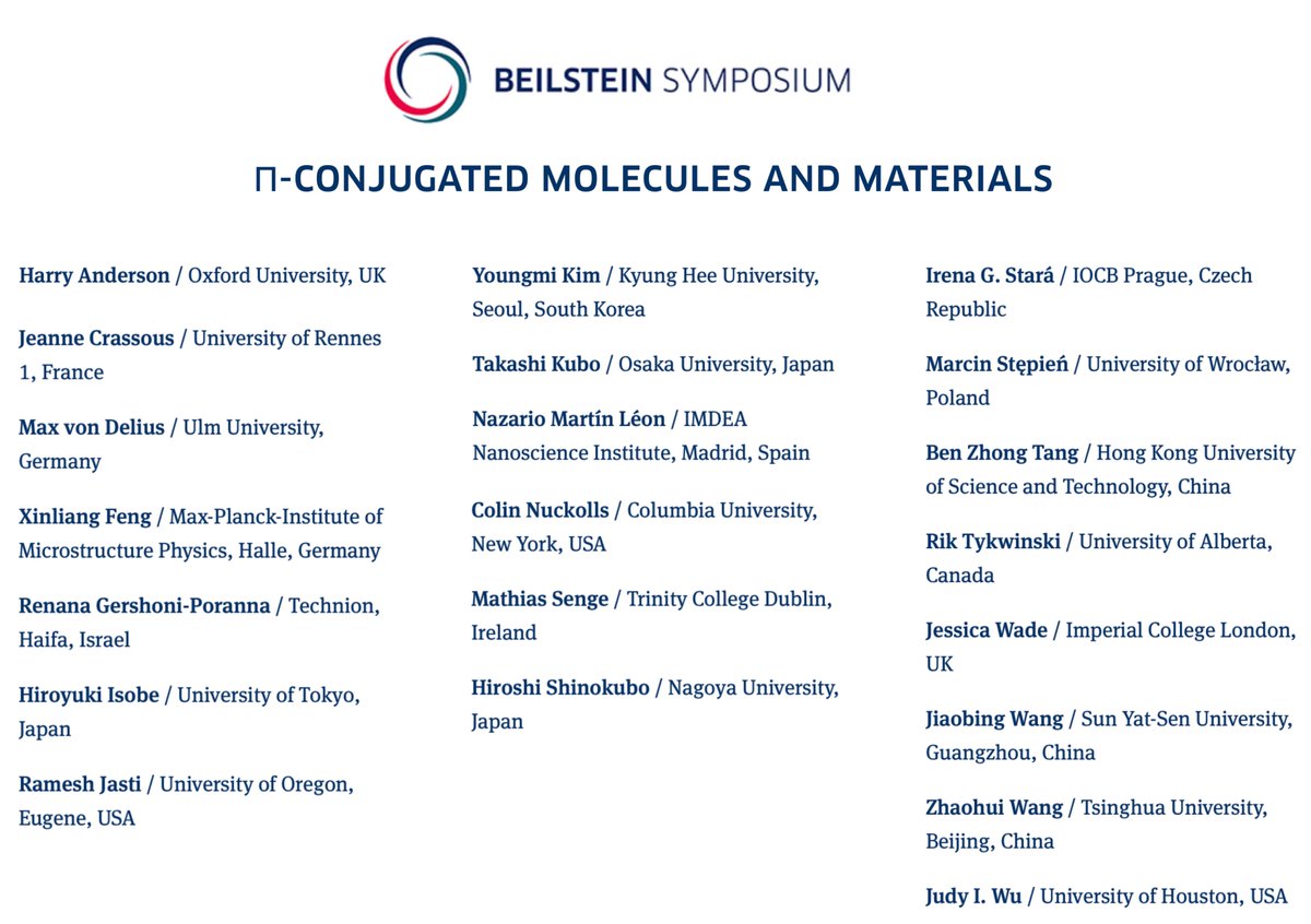 Aurelio Mateo-Alonso (@kokelab) on Twitter photo <a href="/CChiGroup/">Chunyan Chi</a>, Max Hasenbeck and myself are organizing the next <a href="/BeilsteinInst/">Beilstein-Institut @beilstein-institut.bsky.social</a> Organic Chemistry Symposium on π-conjugated systems #BeilsteinPiSystems2023 in Limburg, Germany, 7-9 November 2023. Here is the confirmed lineup of speakers! More details 👉beilstein-institut.de/en/symposia/pi… <a href="/CChiGroup/">Chunyan Chi</a>, Max Hasenbeck and myself are organizing the next <a href="/BeilsteinInst/">Beilstein-Institut @beilstein-institut.bsky.social</a> Organic Chemistry Symposium on π-conjugated systems #BeilsteinPiSystems2023 in Limburg, Germany, 7-9 November 2023. Here is the confirmed lineup of speakers! More details 👉beilstein-institut.de/en/symposia/pi…