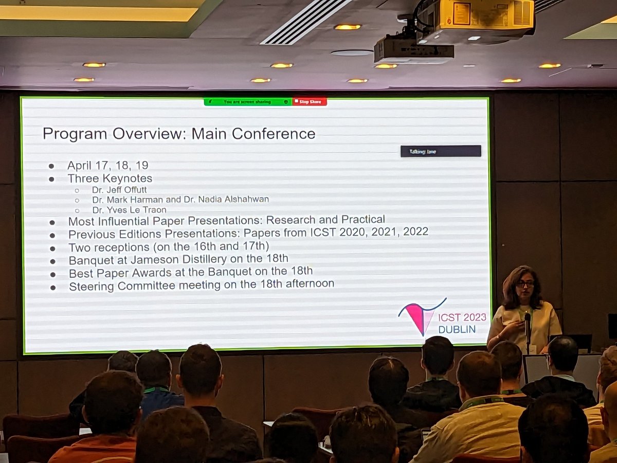 .<a href="/AnthoVentresque/">Anthony Ventresque</a>  and <a href="/SreeUmbc/">Dr. Sreedevi Sampath</a>, our general chairs, kicking off #icst2023 in #Dublin <a href="/Failte_Ireland/">Fáilte Ireland</a> !
