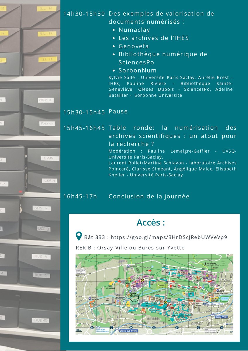 📢🗓️La DiBISO et le réseau des #Archivistes de l'<a href="/UnivParisSaclay/">Université Paris-Saclay</a> organisent le 13 juin une journée dédiée à "La #numérisation : un atout  pour valoriser nos #archives scientifiques". Inscriptions jusqu'au 23/05→ …min-sphinx.universite-paris-saclay.fr/v4/s/h8v59b