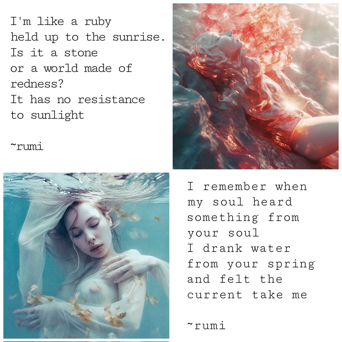 Gm Lovers! 💙❤️

April is National Poetry month & I'm continuing my daily  #poetryprompts w midjourney.

I love exploring lines from my fav poems visually...

Right now I'm fascinated w 🌊 as a transformative element so I add a specific body of water to my prompts.

I wonder what