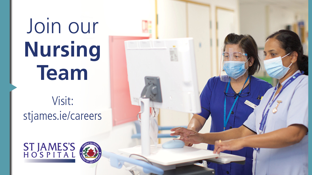 We're #recruiting for a number of #nursing positions, including CNMI &amp; CNMIIs &amp; staff nurses. 

Come join our motivated #SJHNursing team where there are great #career opportunities. 👍

See ➡️ stjames.ie/careers &amp; #applynow! 
#PatientFirst #vacancies #jobs #hiring #JobSearch