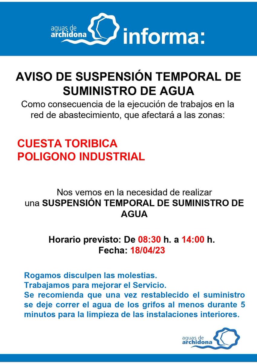 Aviso corte de suministro