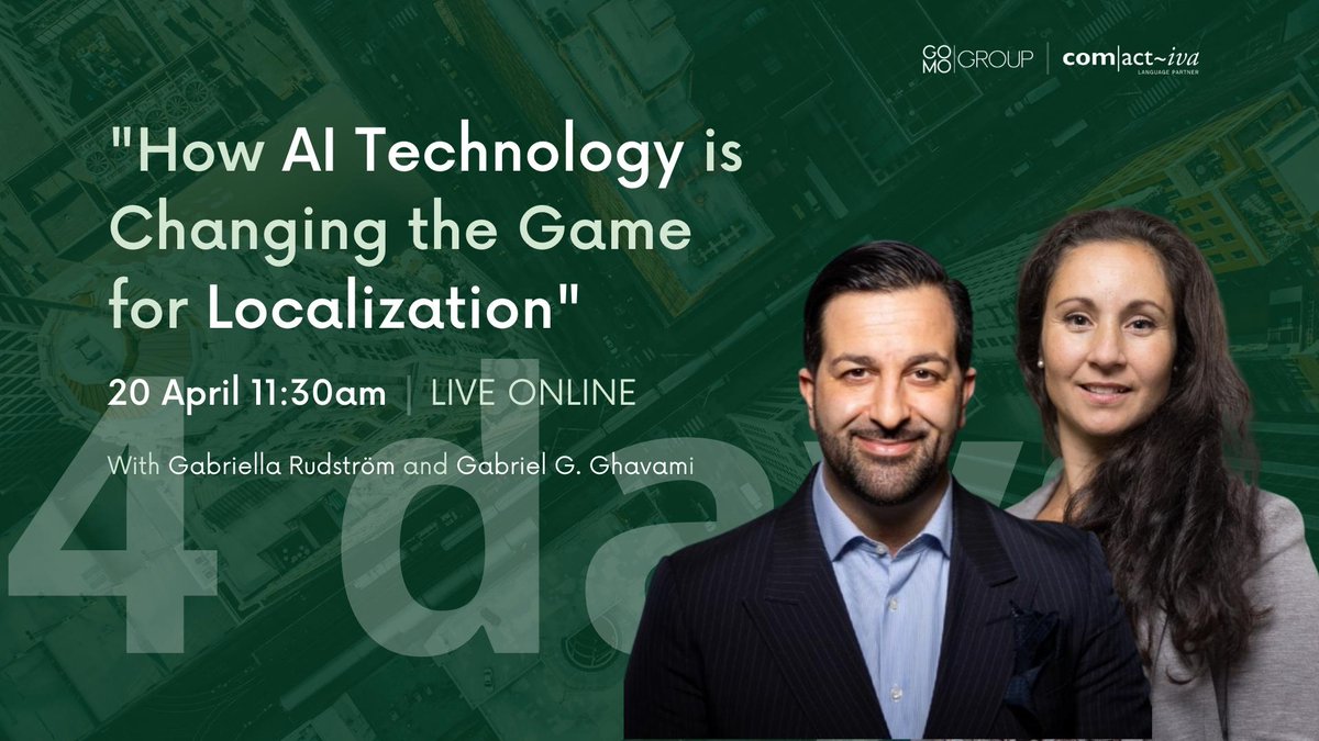 Only four days left! On Thursday we go live with Go Mo Group 📢 How is AI changing the game for localization? Save the date and stay tuned: lnkd.in/d-UHsfWC
#ai #webinar #language #seo #localization #content #marketing #source #adaptation #mtpe #translation