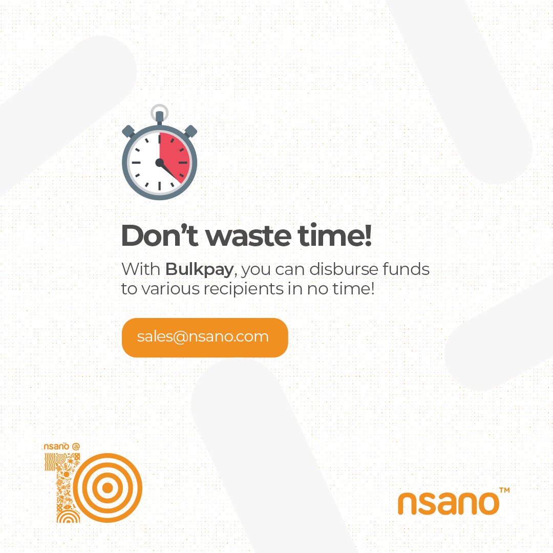nsanoafrica's tweet photo. Manual payments are a thing of the past. Let Bulkpay make your salary payments easy!​

#Nsano #BulkPay #SalaryPayments https://t.co/nMqpBGlKsx
