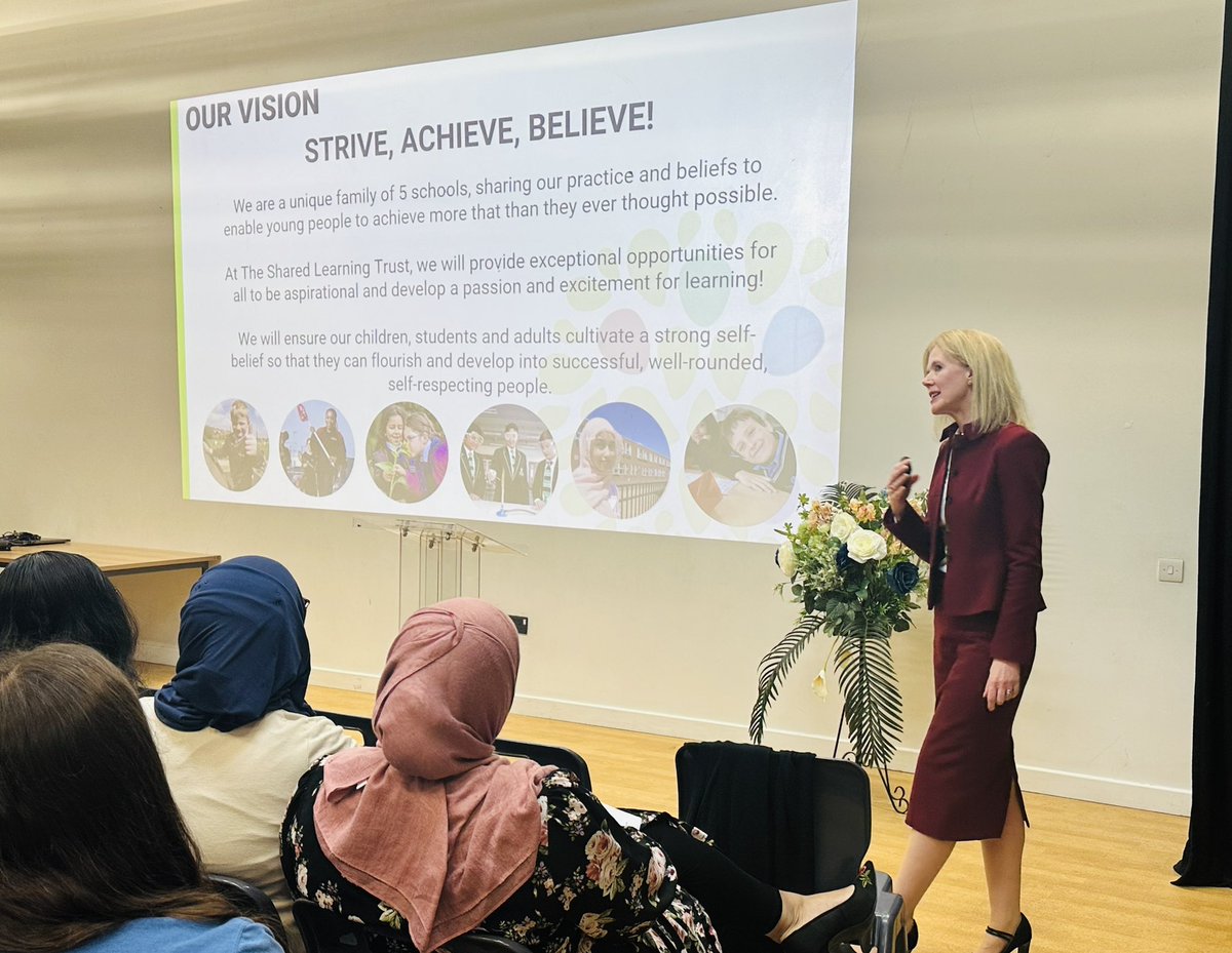 _TSLT's tweet image. Our CEO, @CathyBa60984368, starting our INSET day off with our vision of ‘Strive, Achieve, Believe’! 

#leadershipdevelopment #schools #inset #leadership
