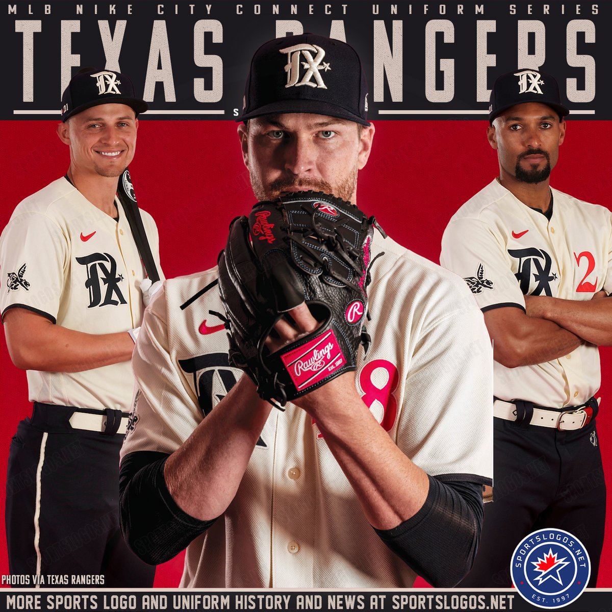 Chris Creamer  SportsLogos.Net on X: The Texas Rangers new #CityConnect  uniform is a tribute to the history of baseball in the Dallas-Fort Worth  area. They feature a pitch blue cap and