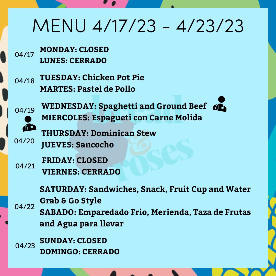 B&amp;R is CLOSED today for Patriots Day. We look forward to seeing you tomorrowl. Check out this week's menu in the meantime. 

B&amp;R está CERRADO hoy por el Día de los Patriotas. Esperamos verte mañana para nuestra comida comunitaria. Mira el menú de esta semana mientras tanto.