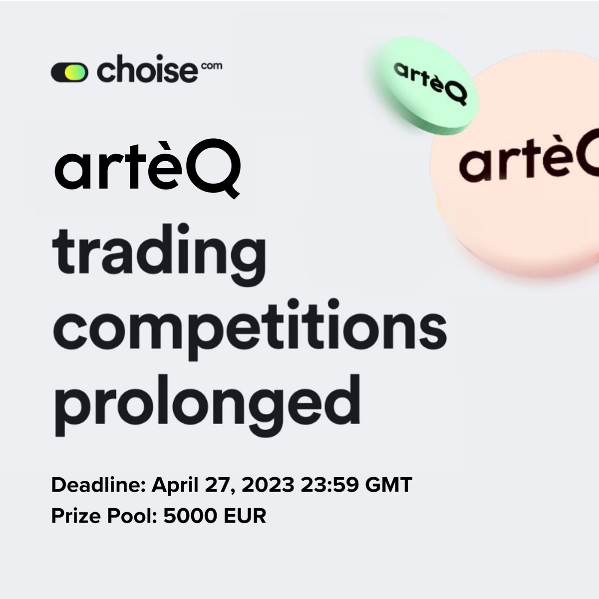 Buy tokens with fiat (bank card) or USDT to grow your trading volume. First three traders with the highest trading volume among all users will split 5,000 EUR in $ARTEQ Tokens! 🪙🪙🪙 Participate here: choise.com