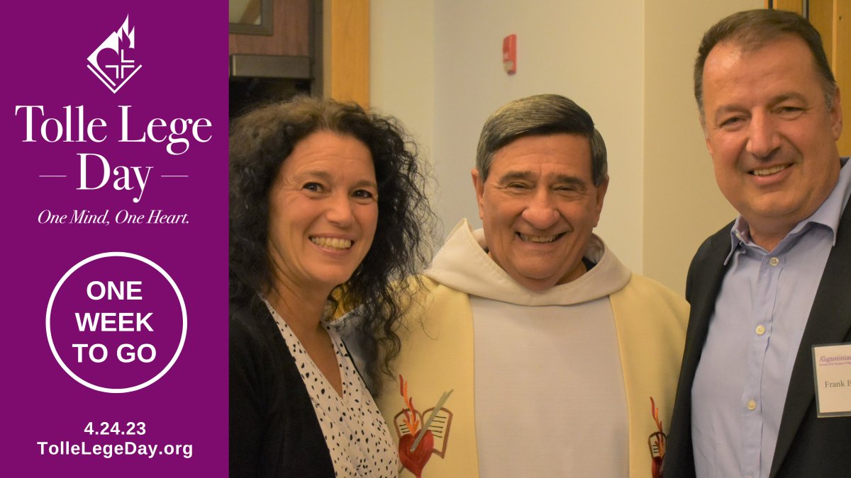 #TolleLegeDay is 1 week away! Join us next Monday, April 24, for 24 hours of giving. We will come together with one mind and one heart to celebrate the Augustinian charism and all those who share in it! Invite your friends &amp; family to celebrate with us at tollelegeday.org!