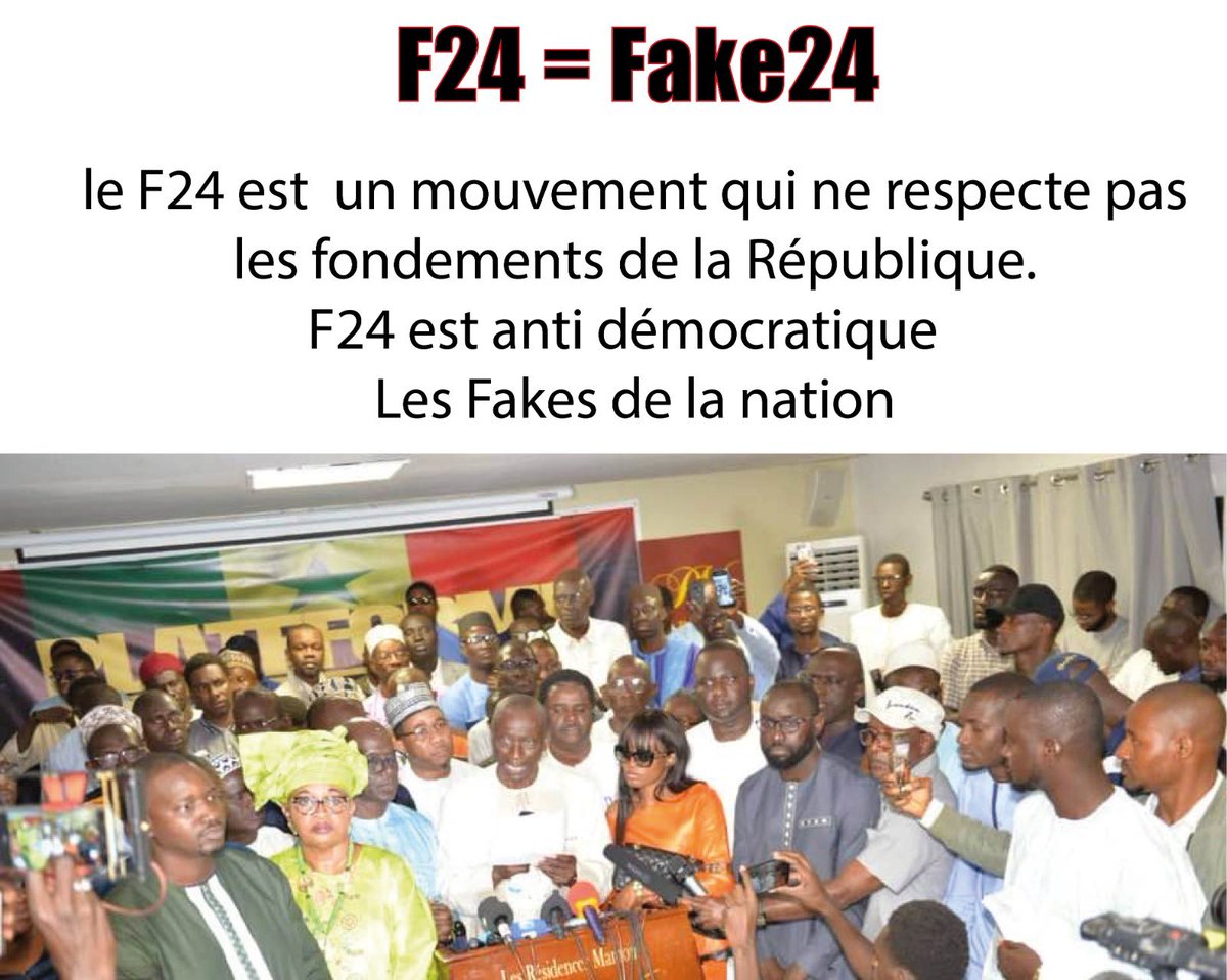 CheikhSENE03's tweet photo. Kawtèf🤣 F24=Fake24😆, ils méritent vraiment ce nom parce qu’ils ne respectent pas nos institutions😁, le conseil constitutionnel est la seule institution habilitée à valider ou invalider une candidature présidentielle.
#kebetu 
#Senegal 
#Fake24 https://t.co/4KWa1ExE88