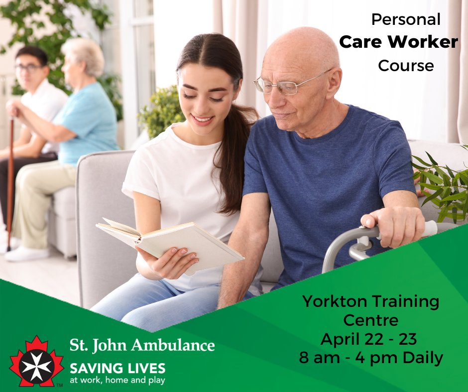 St John Ambulance SK (@stjohnsask) on Twitter photo SJA Yorkton Training Centre, Personal Care Worker Class
April 22-23, 8 am-4 pm daily
Course cost $200
To Register: call 307-783-4544
email; sjayorkton@sja.ca
or book online at sja.ca/en/first-aid-t…?
#PCW #personalcareworker #sja #FirstAid SJA Yorkton Training Centre, Personal Care Worker Class
April 22-23, 8 am-4 pm daily
Course cost $200
To Register: call 307-783-4544
email; sjayorkton@sja.ca
or book online at sja.ca/en/first-aid-t…?
#PCW #personalcareworker #sja #FirstAid