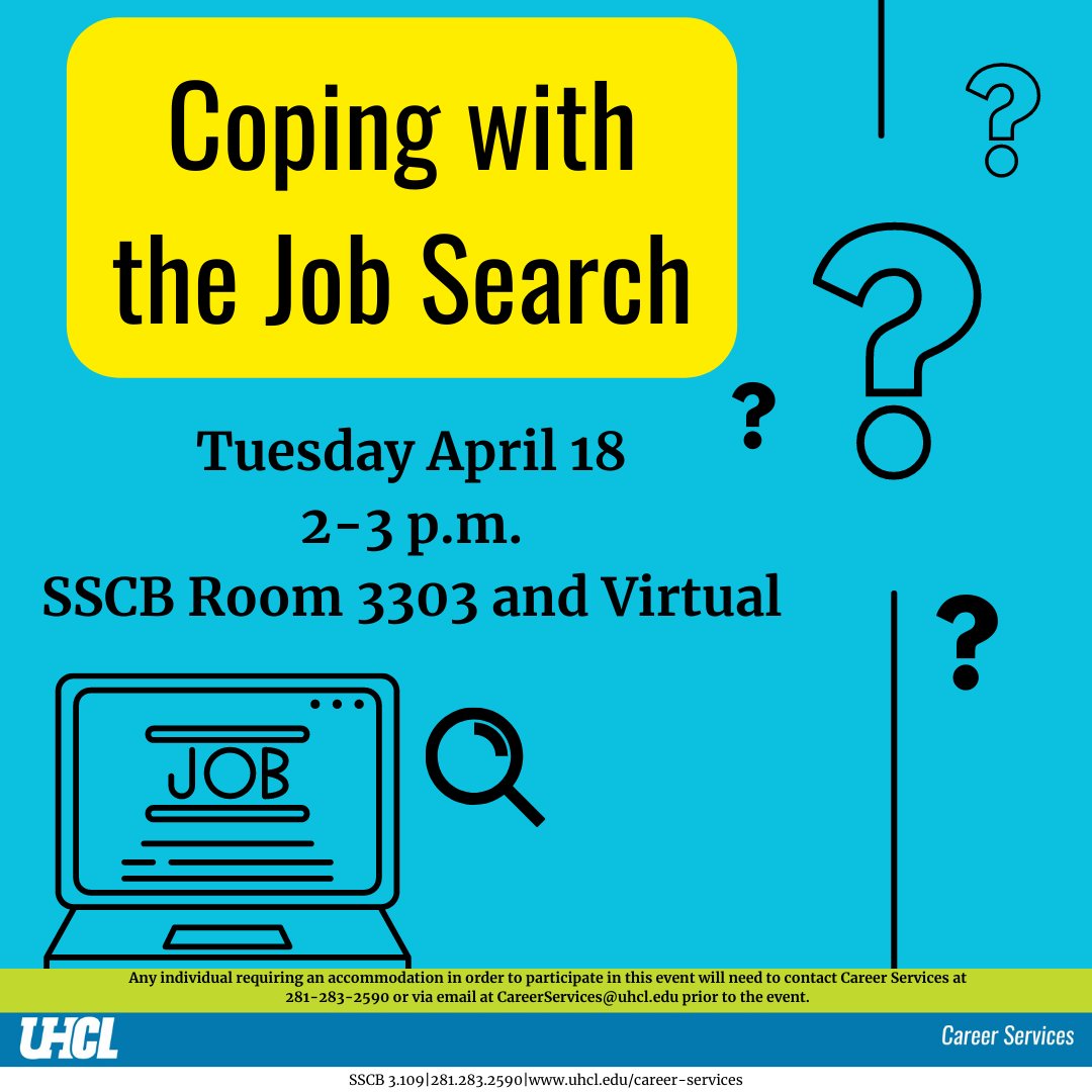 Join us tomorrow, April 18th for an opportunity to learn various coping and job searching strategies to assist in navigating the often daunting job search process. 
.
.
.
#Workshop #JobSearch #JobStrategies