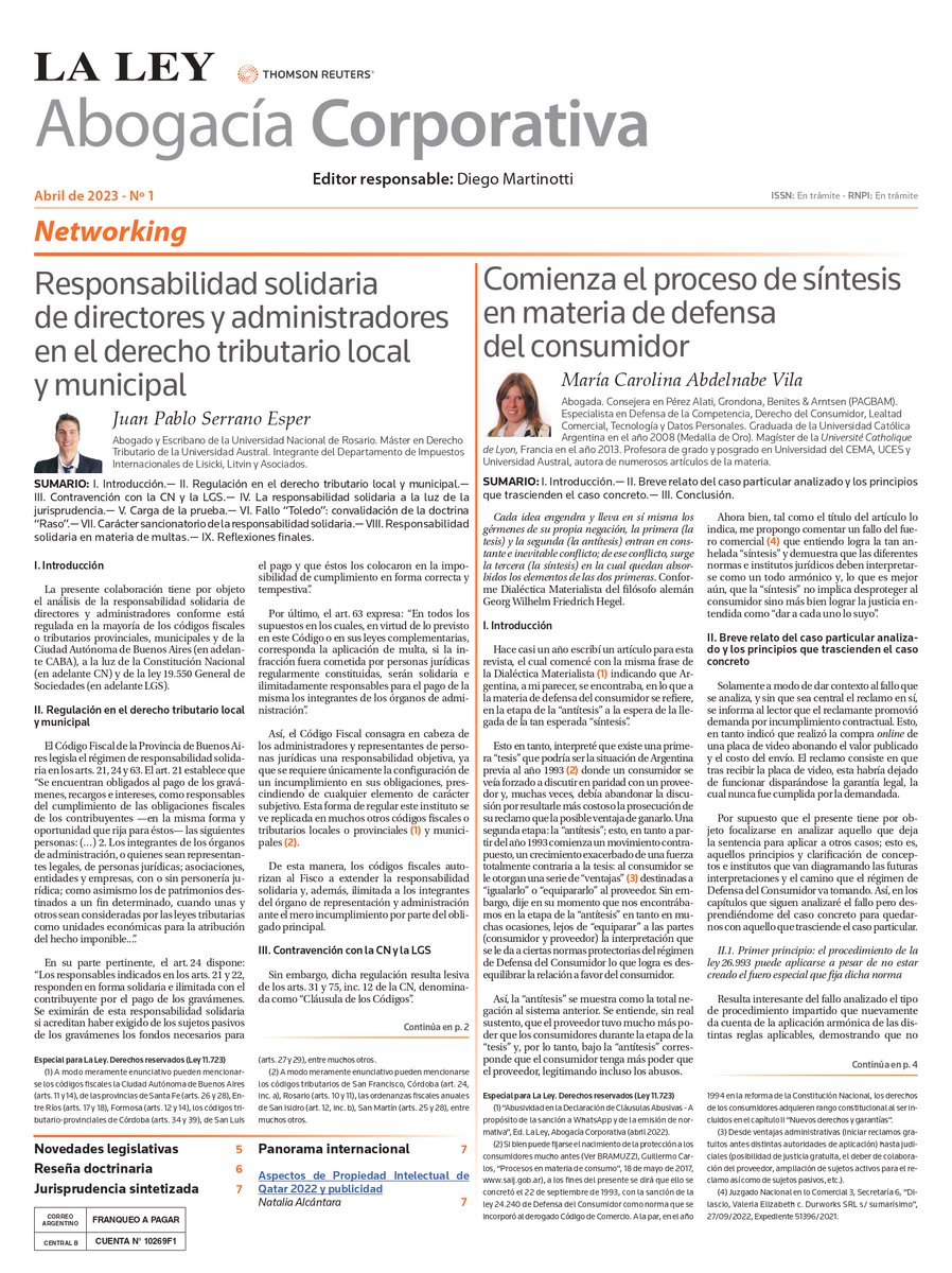 📣Suplemento #AbogaciaCorporativa: Junto con el #DiarioLaLey de hoy encuentran el suplemento con la colaboración de Juan Pablo Serrano Esper <a href="/jpserranoesper/">Juan Pablo Serrano Esper</a> , María Carolina Abdelnabe Vila y Natalia Alcántara
