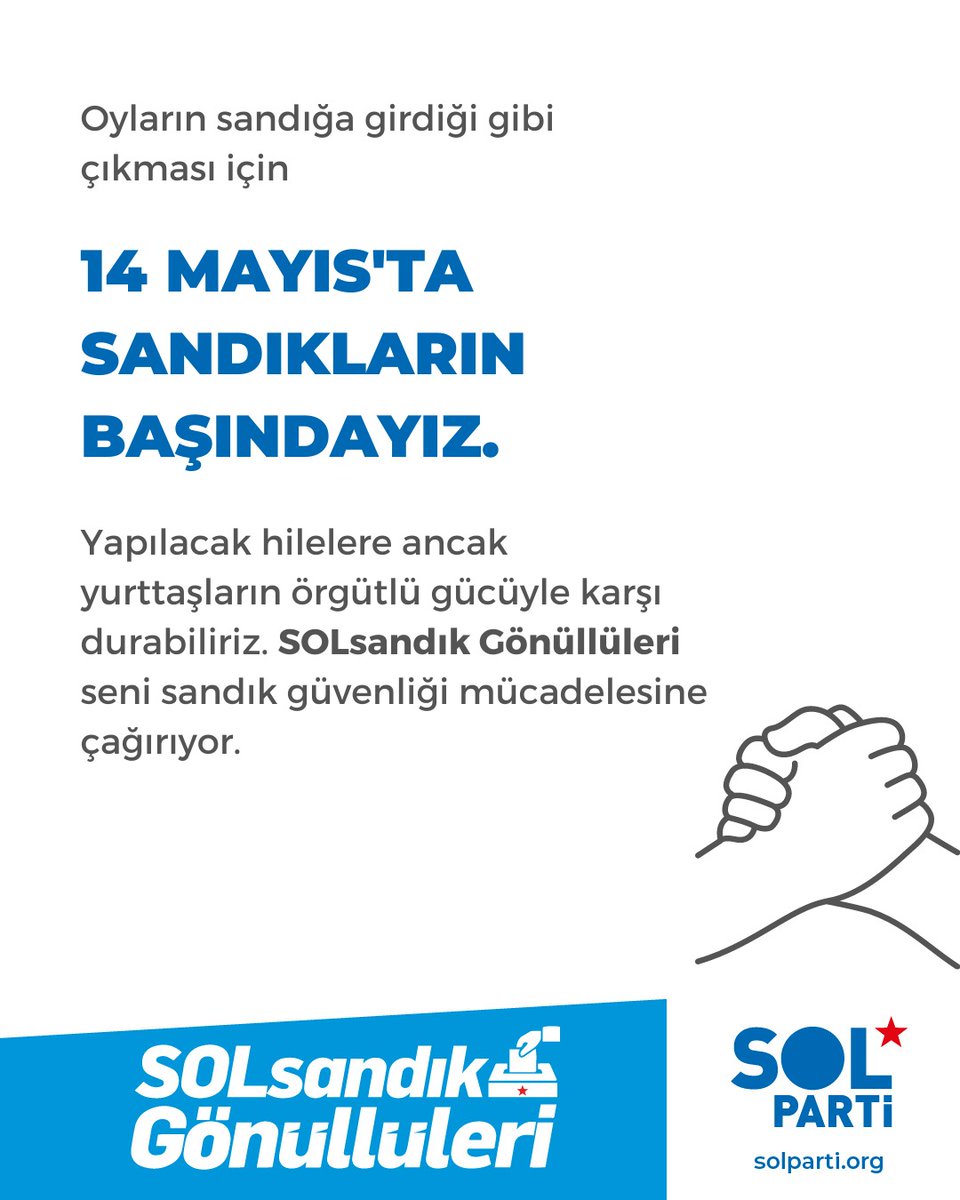 sandikgonullusu's tweet photo. Oylar sandığa girdiği gibi çıksın diyorsan sen de 

SOL Sandık Gönüllüsü ol 👇
🔗https://t.co/QyuZxutFV3 https://t.co/p5qLsrzkwI