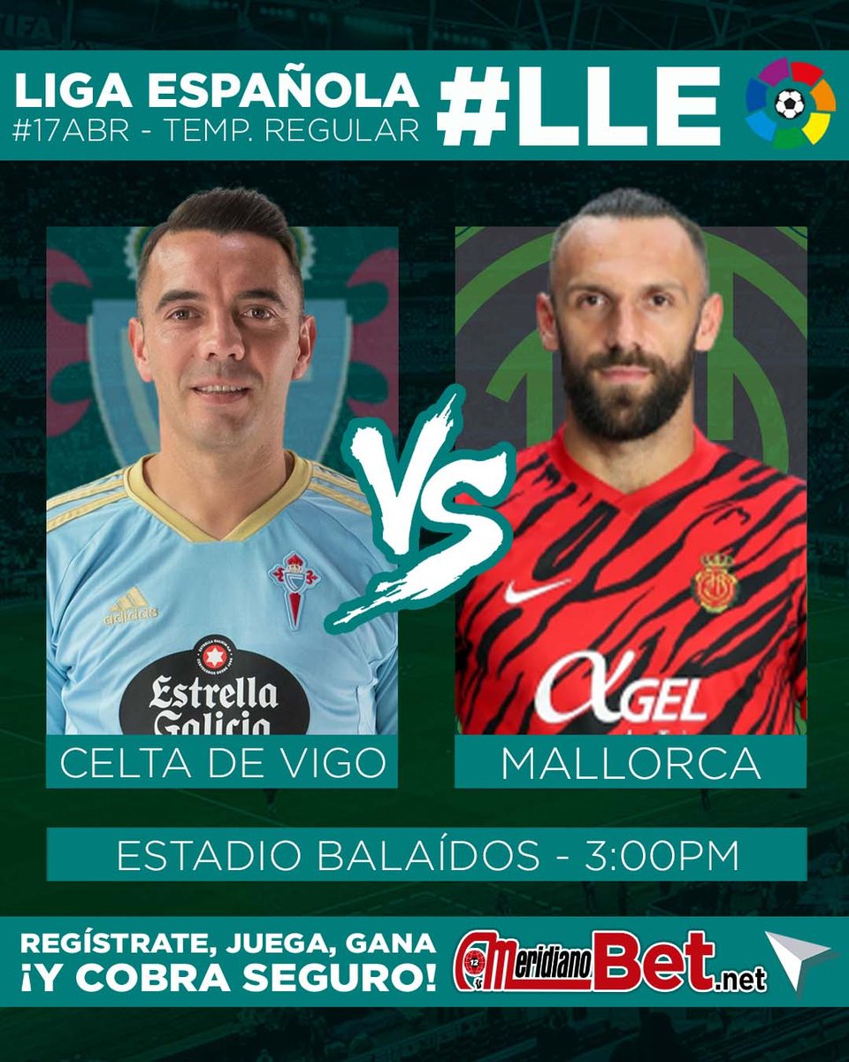 Hoy #17Abr se juega el último partido de la jornada de este fin de semana en #LaLiga.

#CeltaDeVigo y #Mallorca se ven en un duelo importante, ambos llegan ocupando posiciones similares en la tabla. 

Ingresa a @meridianobet 
y apuesta por tu equipo favorito.