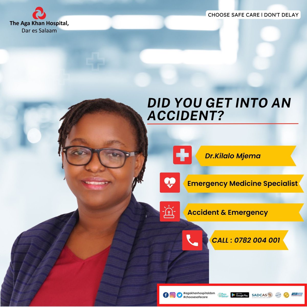 akhstanzania's tweet photo. Did you get into an accident? Call us now via 0782 004 001 to get urgent care from Dr. Kilalo Mjema, Emergency Medicine Specialist.
#agakhanhospitaldsm #emergency #accident #ER #emergencyteam #ambulanceservices #lifesaving #firstresponders #emergencycases #healthcare #tanzania https://t.co/aQsrTx3mIU