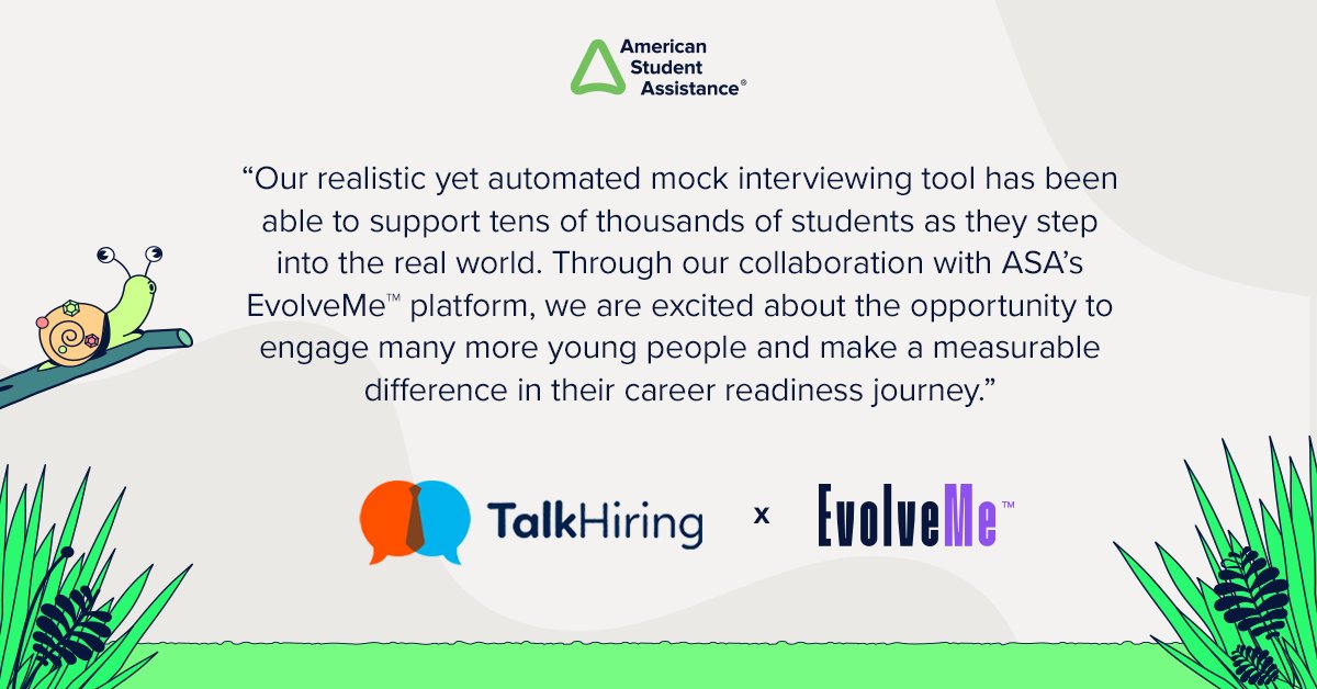 Talk Hiring is proud to be a part of @ASA_Impact's brand new digital tool, #EvolveMe,
which helps #GenZ navigate critical #careerreadiness skills & earn prizes along the way!

Click here for more info about the platform & our involvement: prnewswire.com/news-releases/…