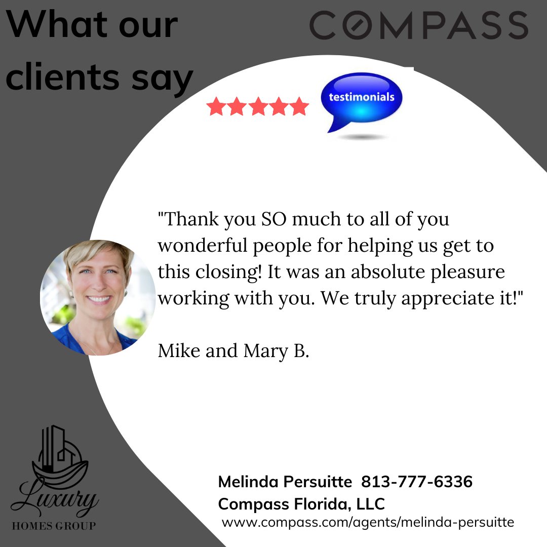 MPersuitte's tweet photo. Our #1 priority is taking care of our customers. We take pride in exceeding customer expectations! Thinking of selling or buying, call the Luxury Homes Group 813-777-6336. https://t.co/75CRTfuo52 #luxuryhomesgroup #melindapersuitte #compassstpete#compassrealestate #compassflorida https://t.co/PTamHIb358