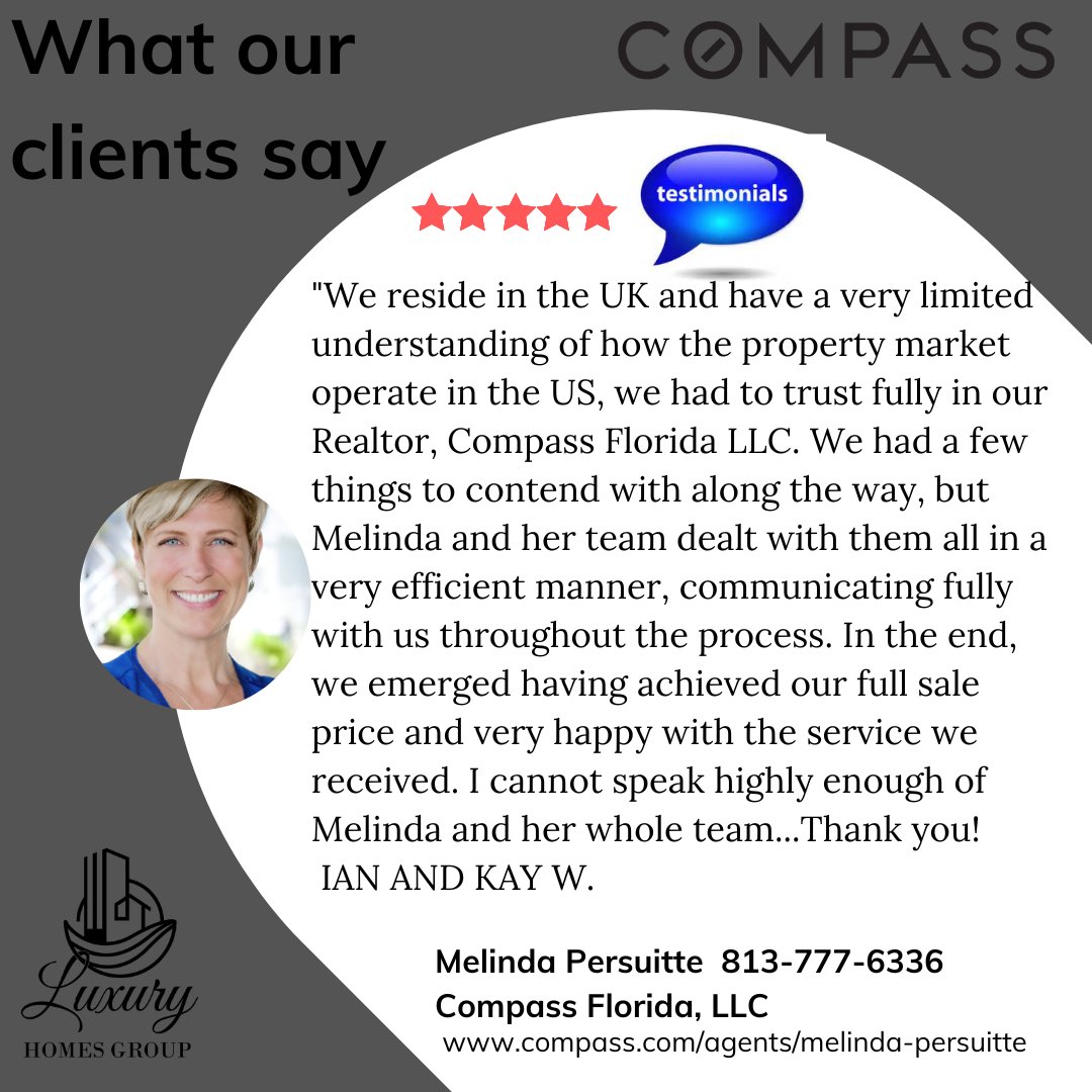 MPersuitte's tweet photo. Our #1 priority is taking care of our customers. We take pride in exceeding customer expectations! Thinking of selling or buying, call the Luxury Homes Group 813-777-6336. https://t.co/75CRTfuo52 #luxuryhomesgroup #melindapersuitte #compassstpete#compassrealestate #compassflorida https://t.co/PTamHIb358
