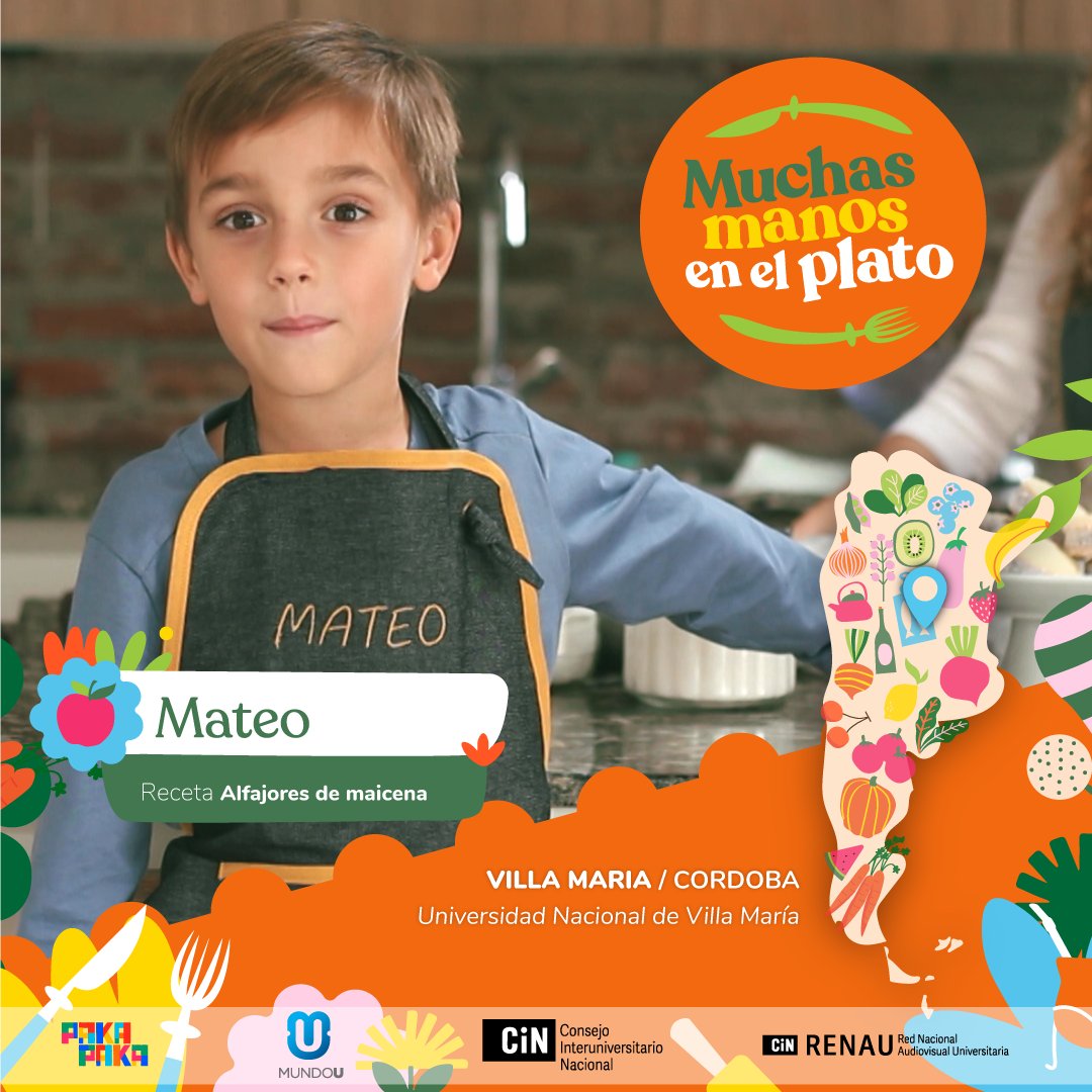 ¿Están listos y listas para poner muchas manos en el plato? 🤩
⏰ Hoy, 12:45 h por la pantalla de <a href="/CanalPakapaka/">Pakapaka</a>  se estrena el capitulo de la <a href="/UNVM/">UNVM</a>  donde Mateo cocina unos riquísimos alfajores de maicena😏
<a href="/CINoficial/">CIN</a>  #Comidastipicas #recetastipicas #recetasArgentinas