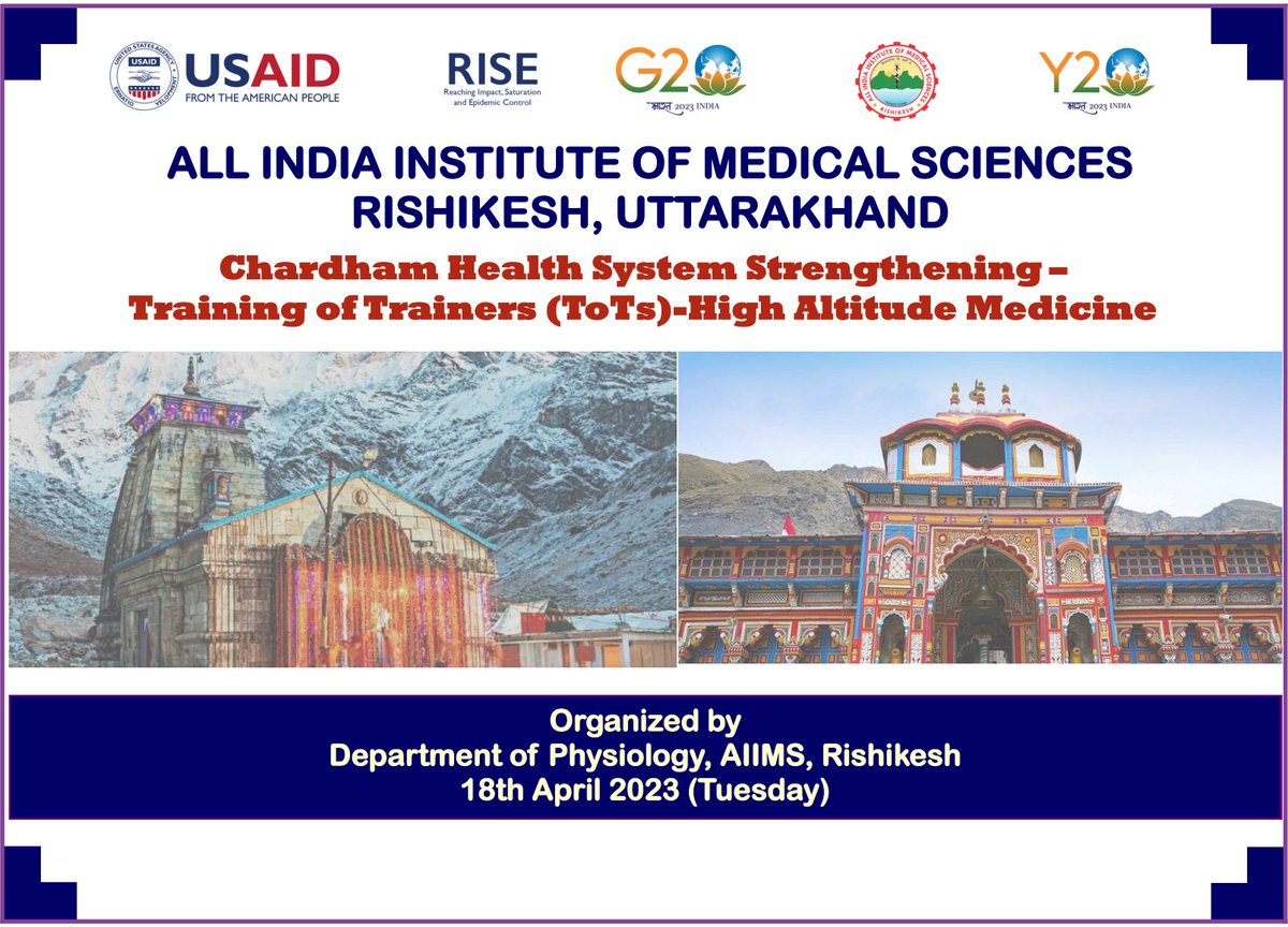 usaidriseindia's tweet photo. High Altitude illnesses during #CharDham require emergency medical attention. @aiimsrishi &amp; @DoonMedical in collaboration with @usaid_india #RISE is hosting a 3 day ToT for practitioners in Uttarakhand starting tomorrow. @VijayPaulraj123 @JhpiegoIndia @USAIDIndiaMD https://t.co/dgGjCB8RWA