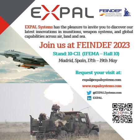 EXPAL Systems will be present at #FEINDEF23 - III Edition - International Defense and Security Exhibition from May 17th to 19th in Madrid-Spain.
EXPAL Systems is a Spanish company with a great team! See you in May!

#EXPALSystems #Technology #dualEIMOS #FEINDEF23 #Innovation