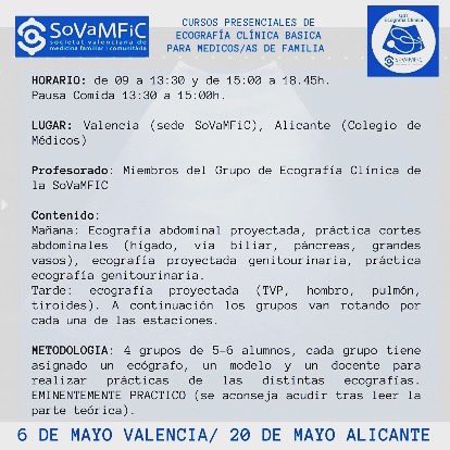 📣 ¡Los ecografos de <a href="/GVAsanitat/">GVA Sanitat</a> llegan!

¿Ya te has formado? 👩🏻‍🎓

😎 Tenemos el #curso on line acreditado 30 h. y dos talleres prácticos de 8 h. en marcha: 
👨🏻‍⚕️ sovamfic.net/i-curso-on-lin…
🧑🏼‍⚕️sovamfic.net/taller-practic…