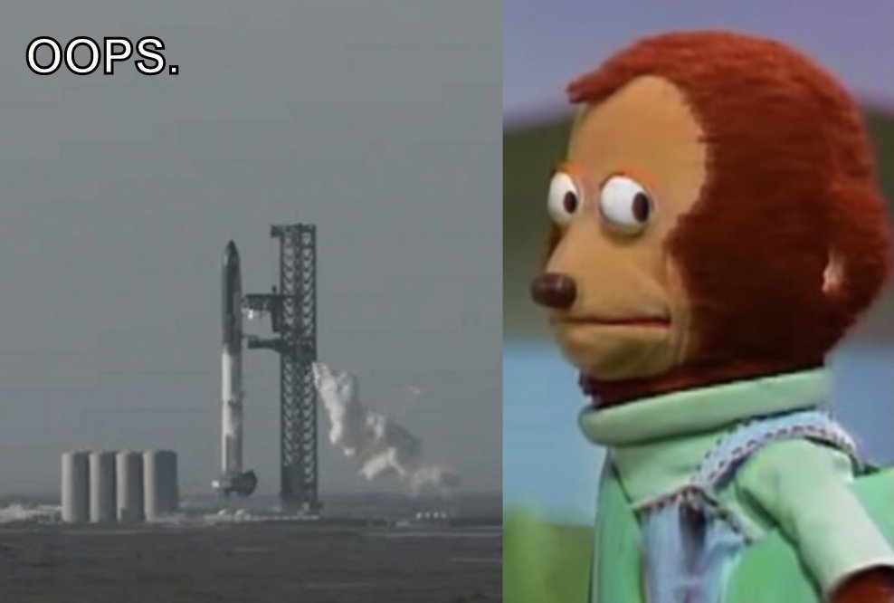 Departure of the #Starship #SpaceX postponed, it seems that the Galeon energy was missing to go to the moon. 🚀 Oops 👀