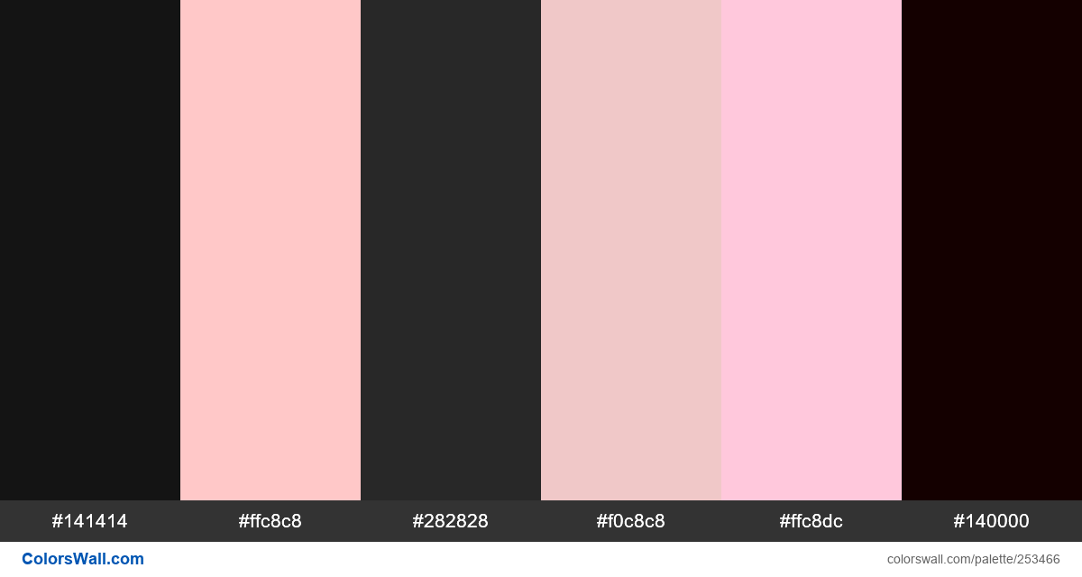 colorswall's tweet image. Illustration resources linear set palette #141414, #ffc8c8, #282828, #f0c8c8, #ffc8dc, #140000 #colors #palette colorswall.com/palette/253466