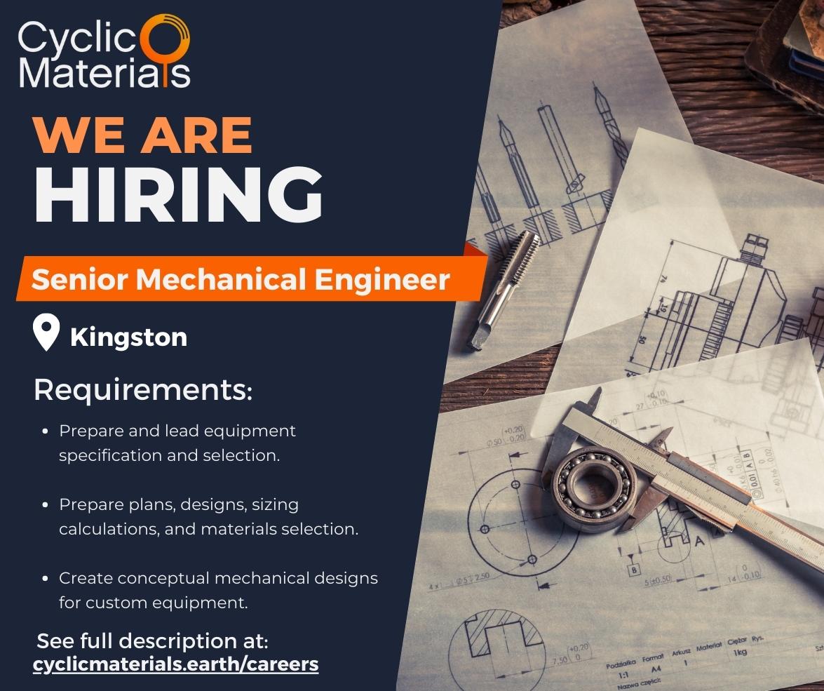 CyclicMaterials's tweet photo. We're #hiring in Kingston!
The Senior Mechanical Engineer plays a critical role to support the development and implementation of our rare earth element recycling process.
Visit our site for the full job description.
https://t.co/1BIib6xBMB
#engineeringjobs #cleantechjobs https://t.co/VvFtRY1Svs