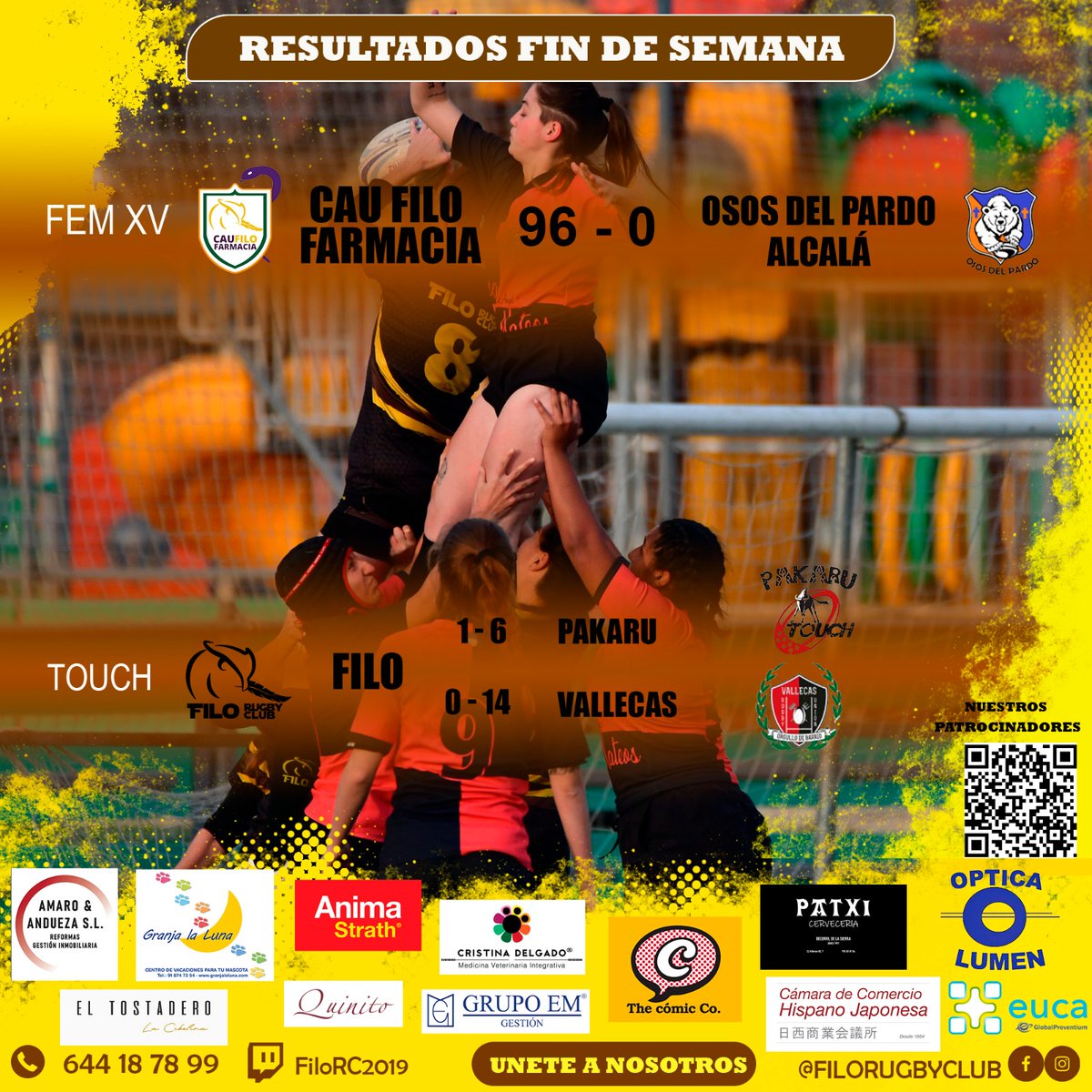 filo_rugby_2019's tweet photo. #FiloJORNADA / El domingo nuestras jugadoras consiguieron una holgada victoria en su último partido de la Liga de Ascenso contra a @OsosdelPardo, y #FiloTOUCH se enfrentó a dos duros rivales, frente a los que no pudo conseguir la victoria. 

#AúpaFilo https://t.co/PElzZUVMLD