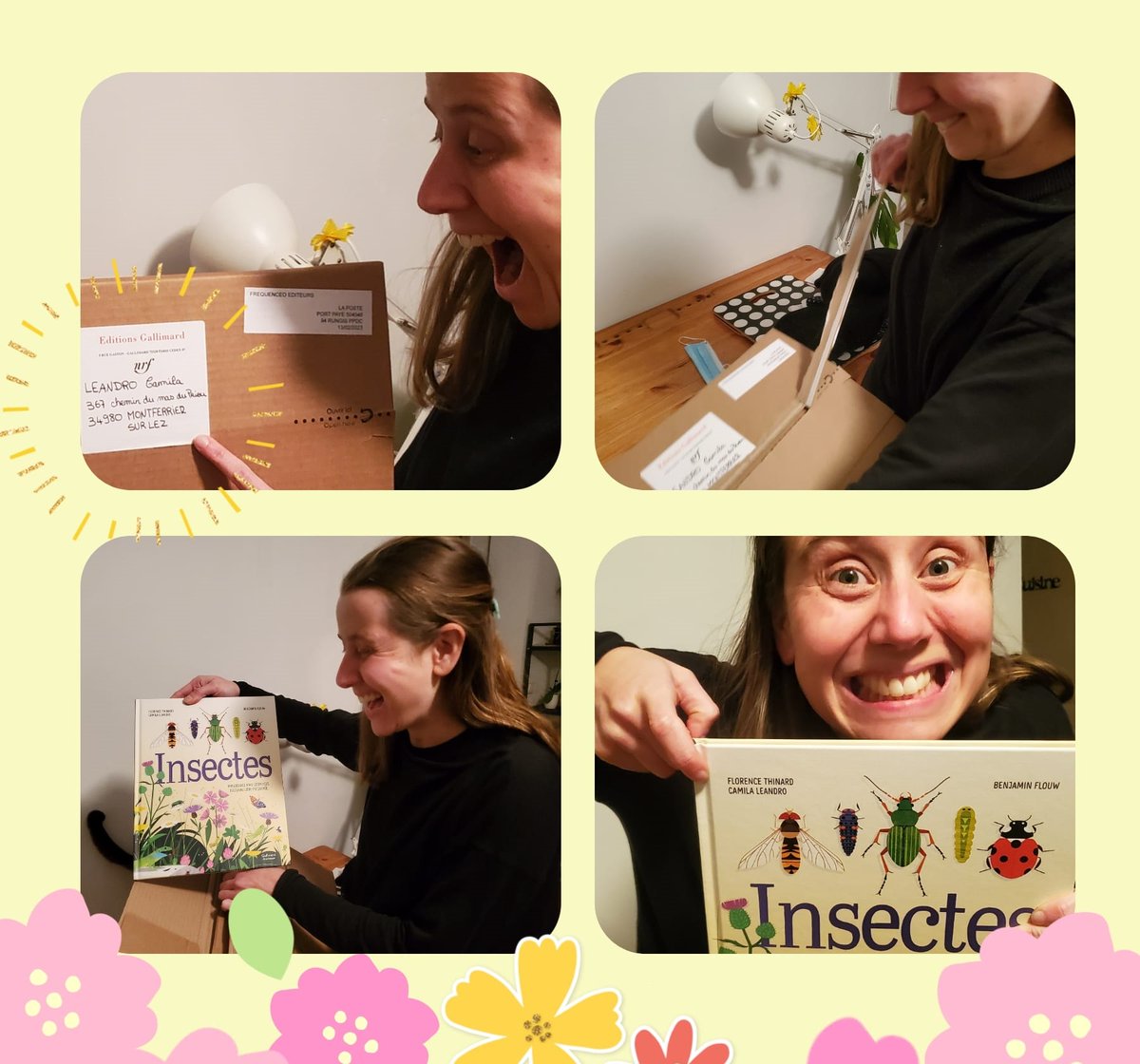 "Réception de la copie d'auteur"
Comment ne pas partager ce moment ? 
🫶🥳🪲🪰
Notre livre **Insectes** est sorti en librairie ! Merci Florence Thinard (co-auth) <a href="/benjaminflouw/">Benjamin Flouw</a> (ill) &amp; <a href="/GallimardJeun/">Gallimard Jeunesse</a>... quelle merveilleuse aventure !
💚🦗💛
Feuilletez-le : gallimard-jeunesse.fr/9782075174855/…