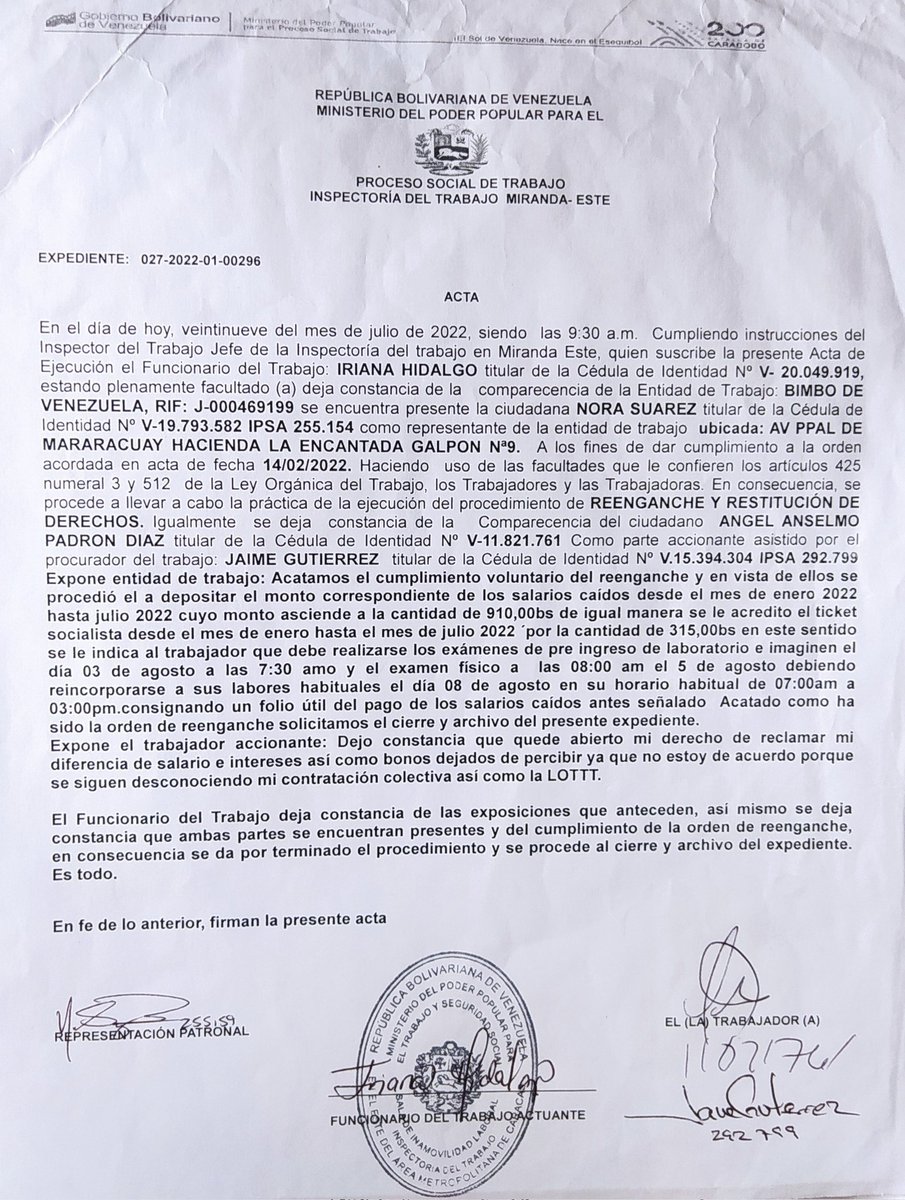 #17abril 9 meses esperando q <a href="/BimboVenezuela/">Bimbo Venezuela</a> acate mi orden d Reenganche Sr presidente <a href="/NicolasMaduro/">Nicolás Maduro</a> <a href="/torrealbaf/">Francisco Torrealba</a> <a href="/subcomlaboralAN/">Subcomisión Laboral de la A.N..</a> <a href="/Asamblea_Ven/">Asamblea Nacional 🇻🇪</a> ésto es violar la ley y atentar al sustento d la familia del trabajador. El llamado también es a <a href="/Grupo_Bimbo/">Grupo Bimbo</a> <a href="/BimboMx/">Bimbo México</a> <a href="/GrupoBimboCOL/">Bimbo Colombia</a>
