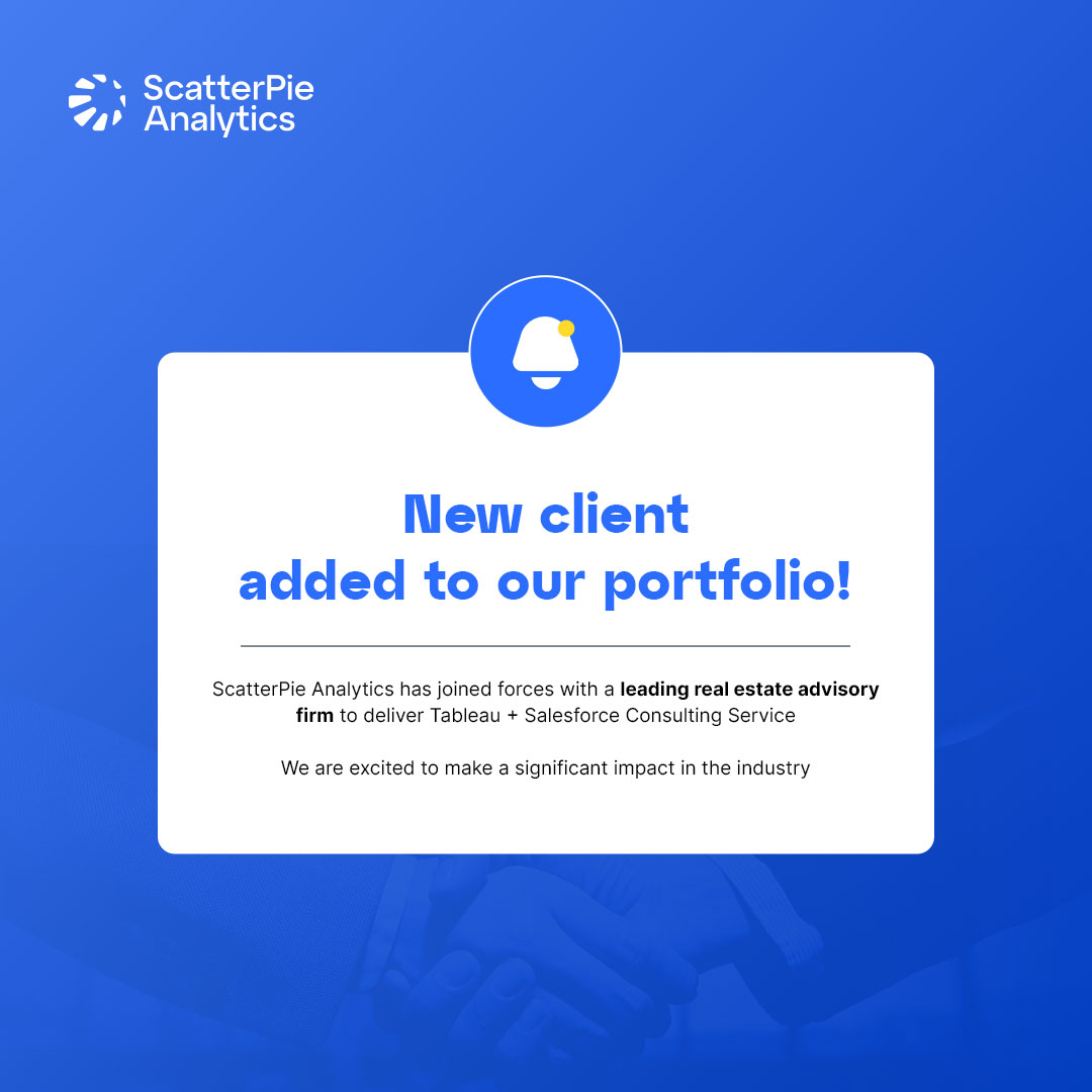 WeAreScatterPie's tweet photo. Expanding our horizons! 🚀

ScatterPie is a proud partner of a leading real estate advisory firm.🤝

#ScatterPieAnalytics #Tableau #Salesforce #BusinessPartnership #NewClient #BusinessGrowth #RealEstate https://t.co/GhQxaVlmE9