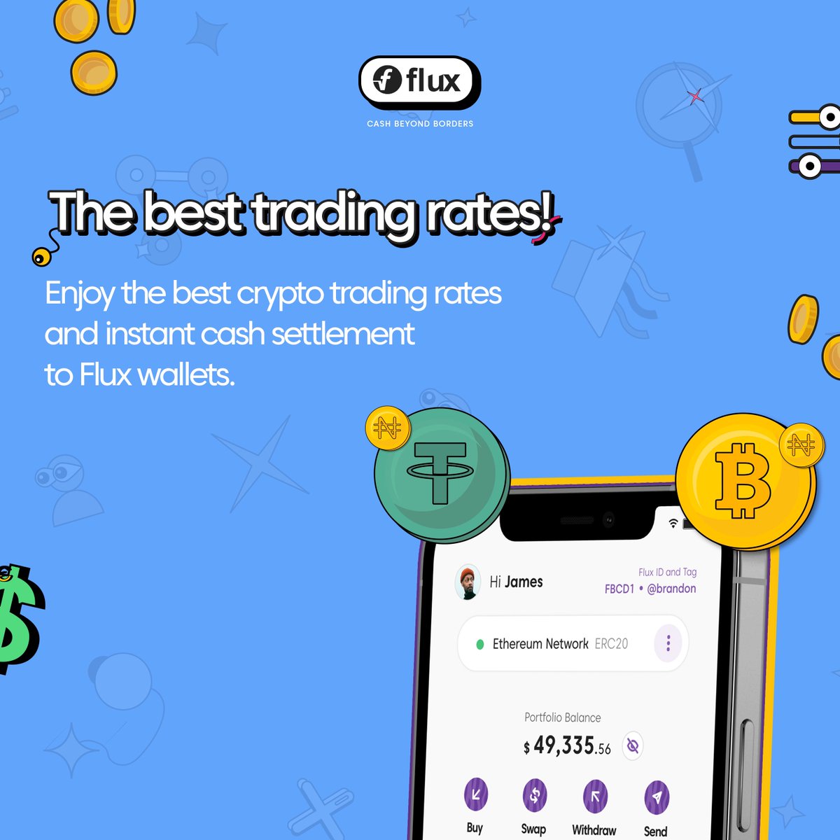 Crypto in, cash out 🔄 Enjoy the best crypto trading rates everytime you sell  crypto on Flux. For instant cash settlement, choose your Flux wallet as  your preferred destination 💯. #SellCrypto #Flux