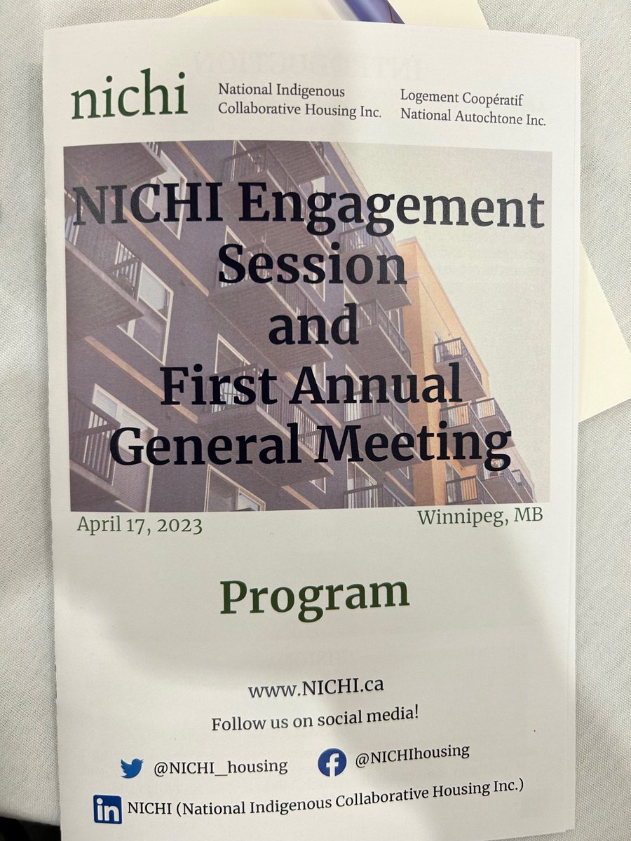 CHEC’s Managing Director Cynthia Belaskie is at National Indigenous Collaborative #Housing Inc (NICHI) first annual general meeting. 

@NICHI_housing @CMHC_ca @FCM_online @canada_housing @airp_vabe @UrbanHealthProf @CynthiaBelaskie