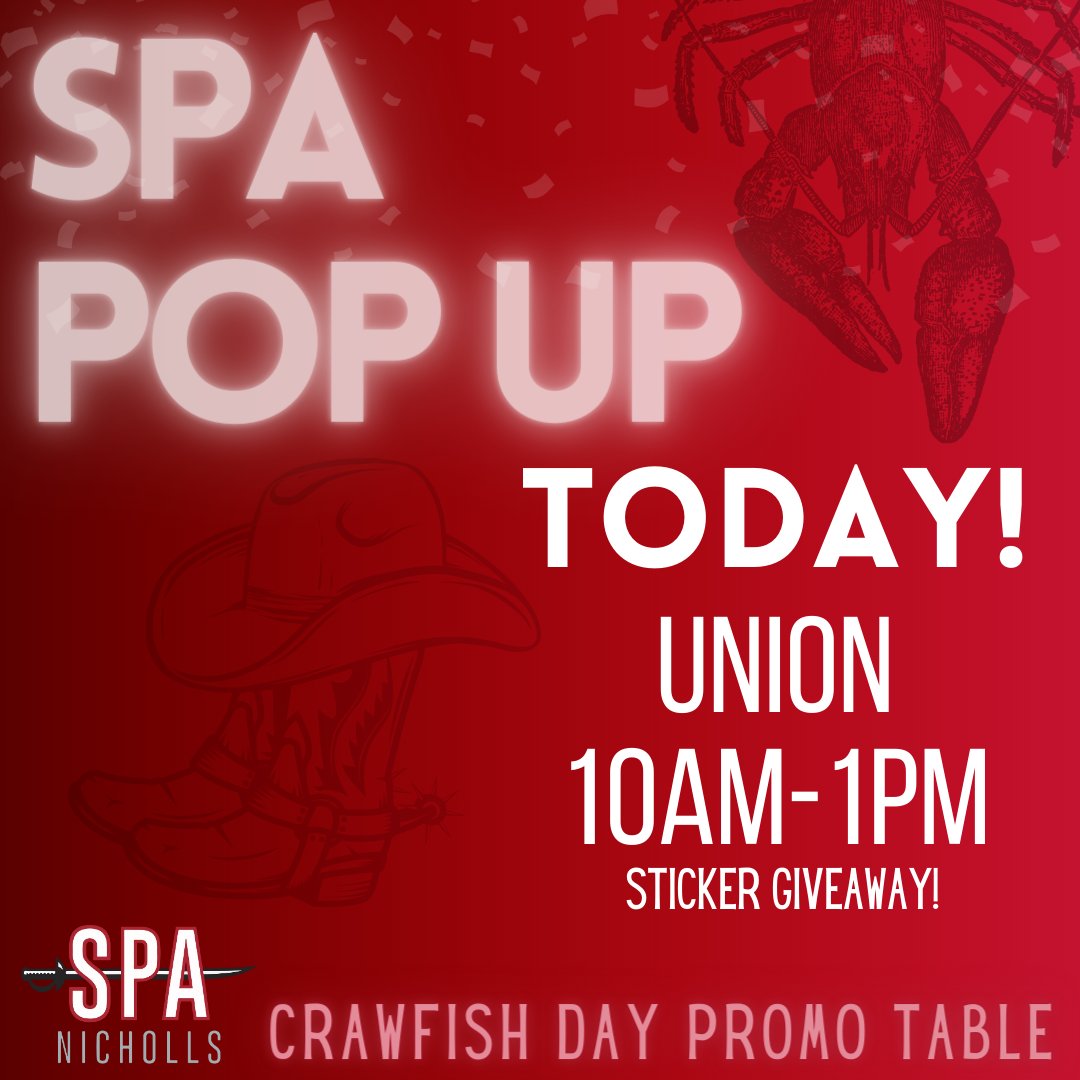 Good Morning Colonels! Welcome back to campus!! 
Be sure to come stop by the union today from 10-1 to see what's happening at this year's Crawfish Day!