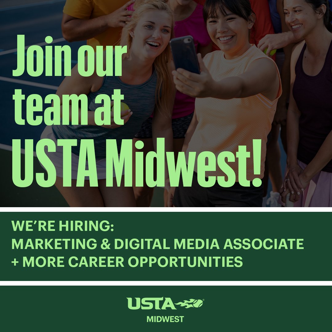 We're hiring! 📣

Love to make reels and curate content for the web and social media? Join the team!

Apply today: usta.com/midwest/jobs